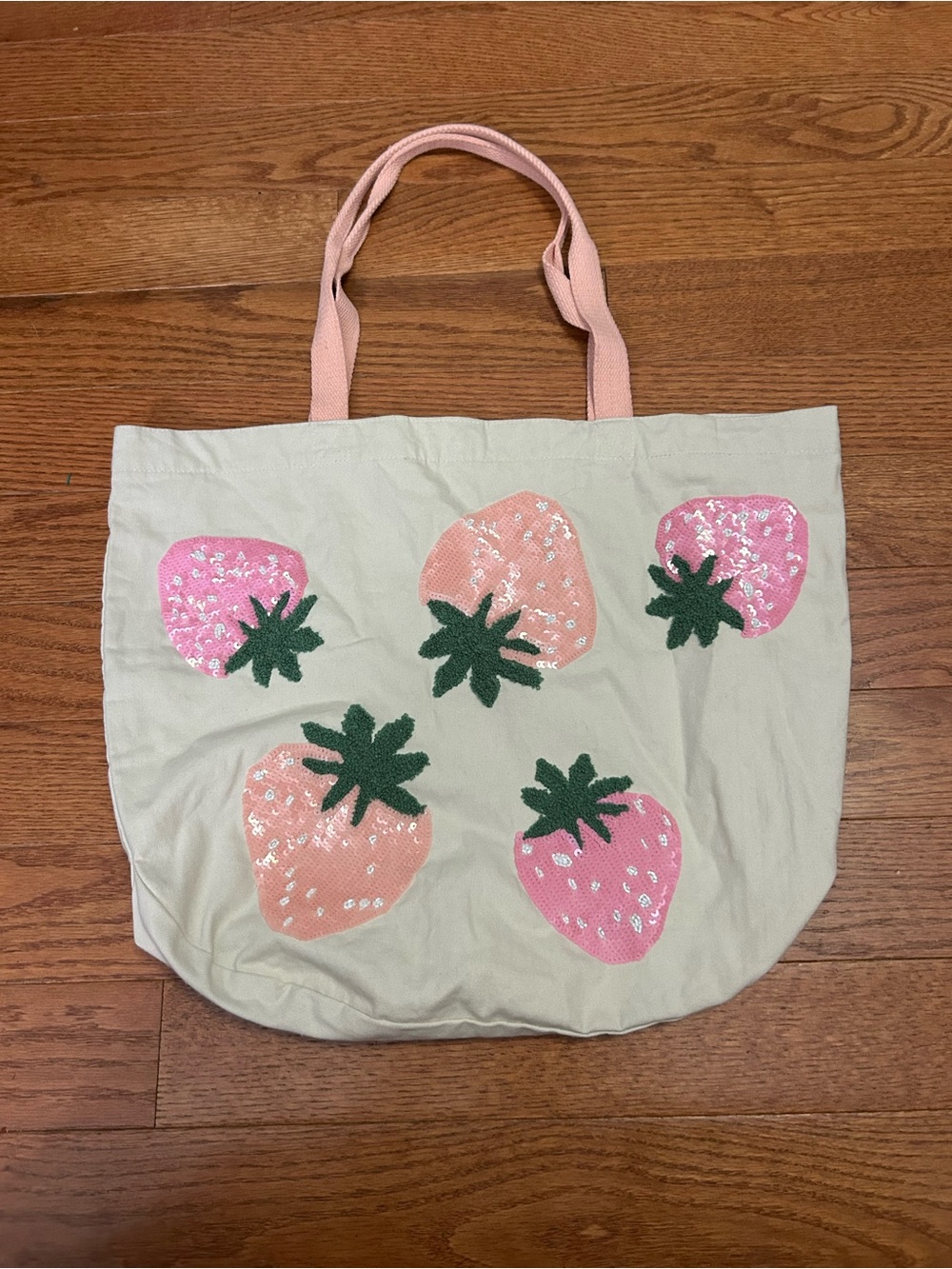 Canvas Strawberry Tote Bag - Pink Strawberries